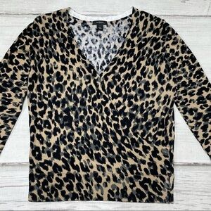 Halogen Sweater Pullover V-Neck Surplice Leopard Cheetah Animal Print Small